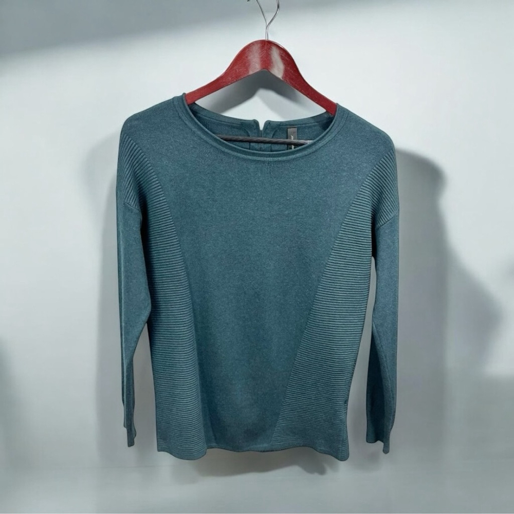 Soyaconcept Green Mixed Rib Rear Zip Pullover Crewneck Sweater Size XS